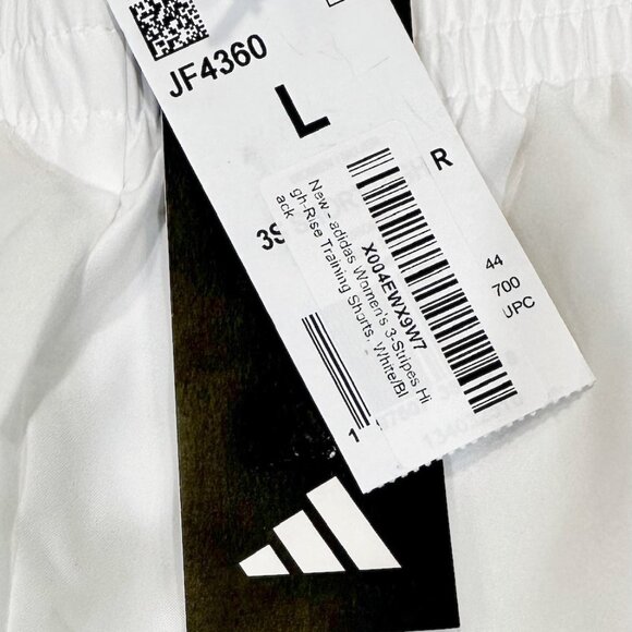 Adidas Womens 3 Stripe AEROREADY Training Shorts High Rise White | Size L | NWT - Picture 3 of 3